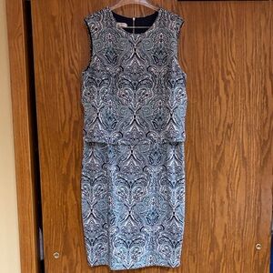 Evan Picone Blue and White Paisley Midi Dress